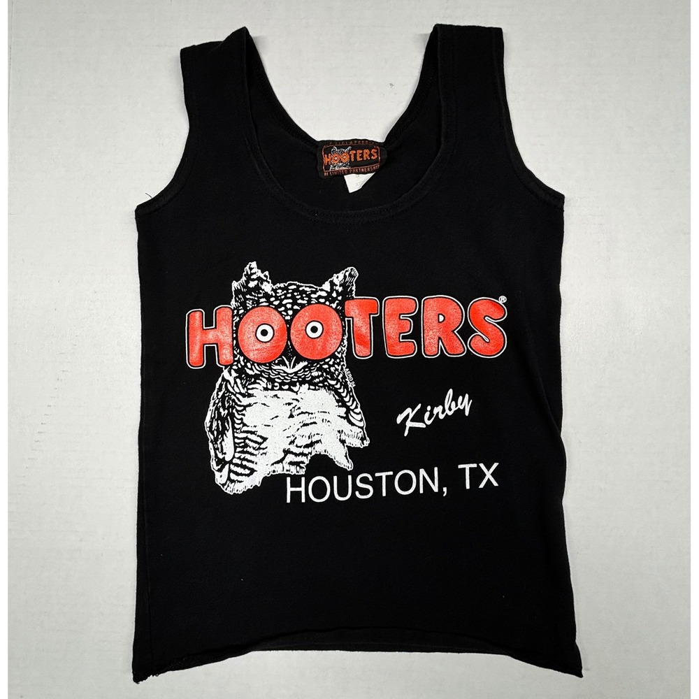 VTG Y2K Hooters Houston TX Kirby Tank Top Black Graphic‎ Slogan Women XS Iconic